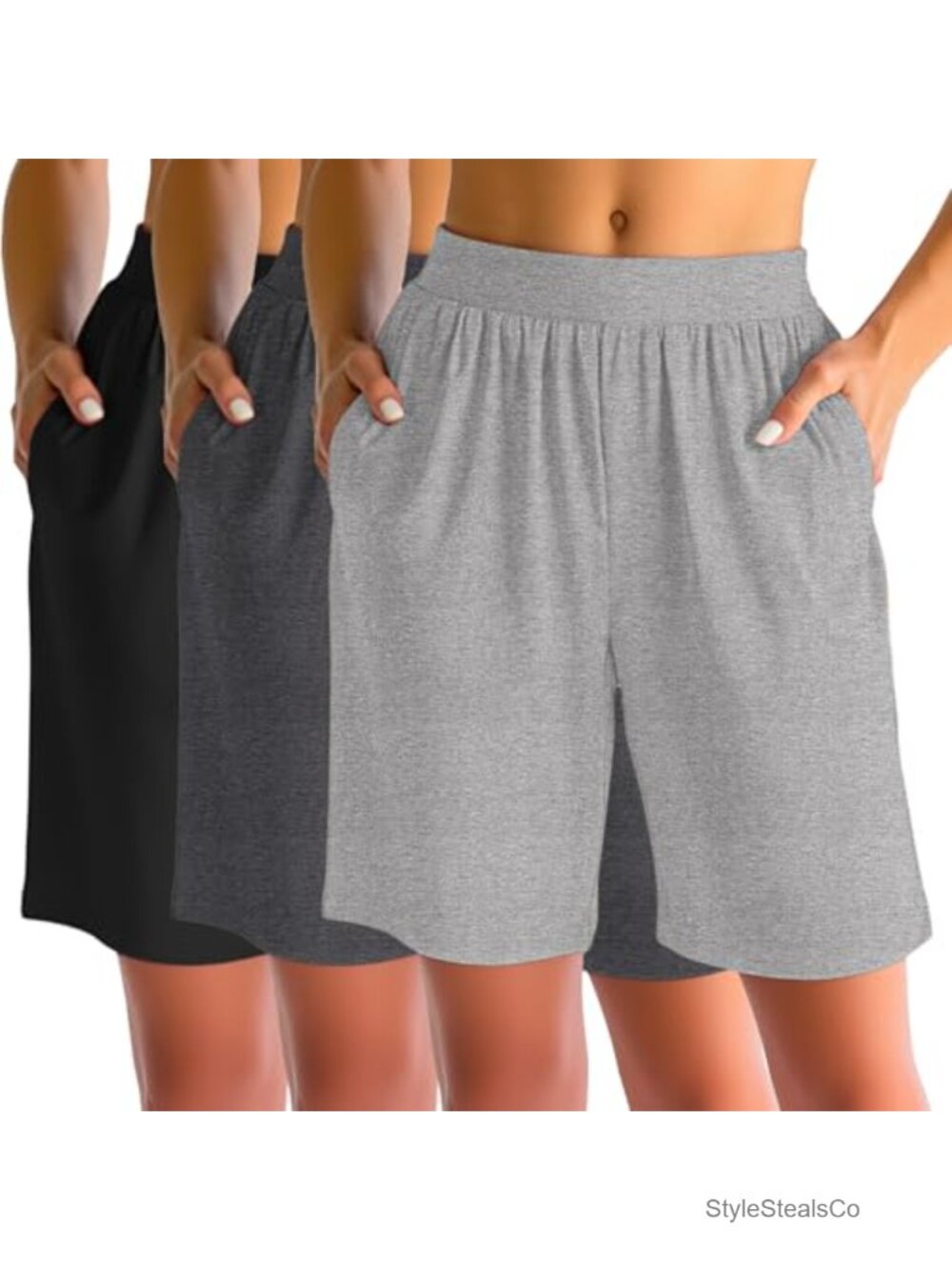 3 Pack Women's 8" Bermuda Athletic Shorts High Waist Pockets